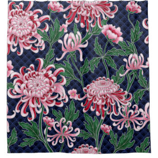 Cortina Para Box Peões de Chrysanthemum Japoneses Padrão de Vintage