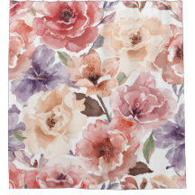 Peônia Floral de Rosa em Aquarela de Pôr do Sol Qu
