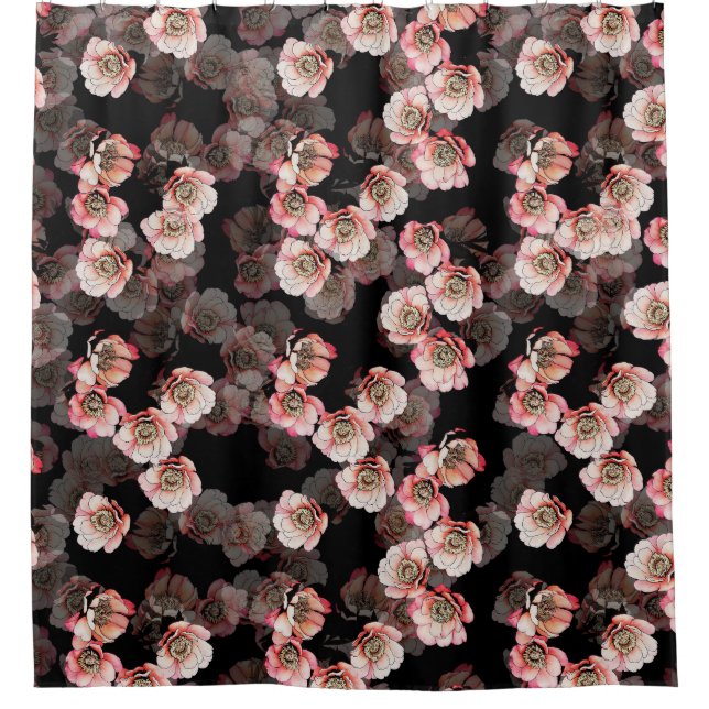 Cortina Para Box Peony Bloom Floral Black Patterno (Frente)