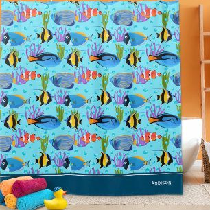Cortina Para Box Pequenas Crianças, Banheiro de Peixes do Oceano