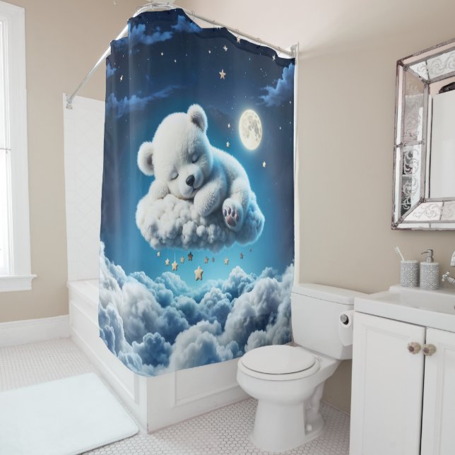 Cortina Para Box Pequenas nuvens estrelas ursinho fantasia lua arte (In Situ)