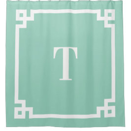 Cortina Para Box Pequeno Teal e Grego Branco Chave Simples Monogram