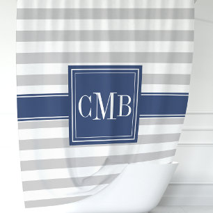 Cortina Para Box Personalizado Navy e Listras Cinza