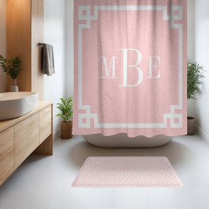 Cortina Para Box Petal Rosa e Branco Greek Key Monogramado