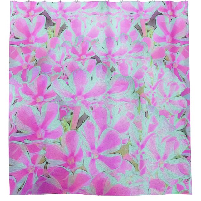 Cortina Para Box Phlox do Jardim do Pepperminto Branco, Rosa-Quente (Frente)