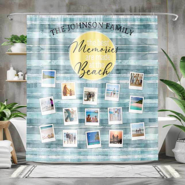 Cortina Para Box Photo Beach (Add your own photo beach memories shower curtain for beach themed bathrooms)