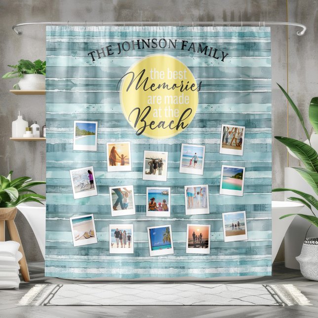 Cortina Para Box Photo Beach Costal Striped (The Best Memories Are Made At the Beach Photo Shower Curtain)