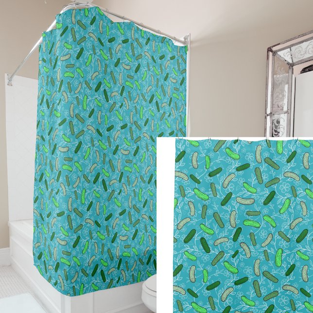 Cortina Para Box Picles e Flores Fantasiosos Azul Turquesa (Criador carregado)