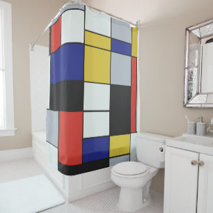 Cortina Para Box Piet Mondrian - Abstrato Geométrico de Composição
