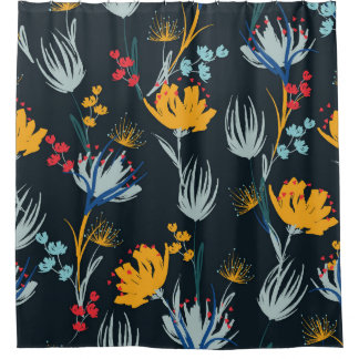 Cortina Para Box Pincel Floral Contrastada: Preto Sem Vista