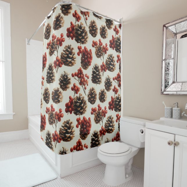 Cortina Para Box Pine Cones e Red Berries Padrão de inverno (In Situ)