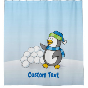 Cortina Para Box Pinguim pequeno com bolas de neve balançando curta
