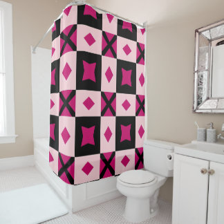 Cortina Para Box Pink 3 tone checkered shower curtain