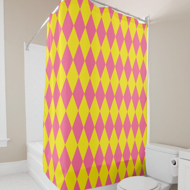 Cortina Para Box Pink and Yellow Harlequin Checkered Design  (Criador carregado)