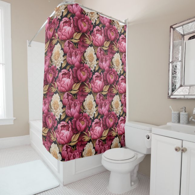 Cortina Para Box Pink & Burgundy Peony Floral (In Situ)