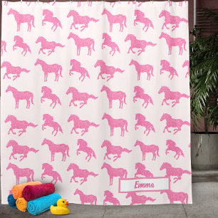 Cortina Para Box Pink Glitter Horse Padrão Pequena Nome