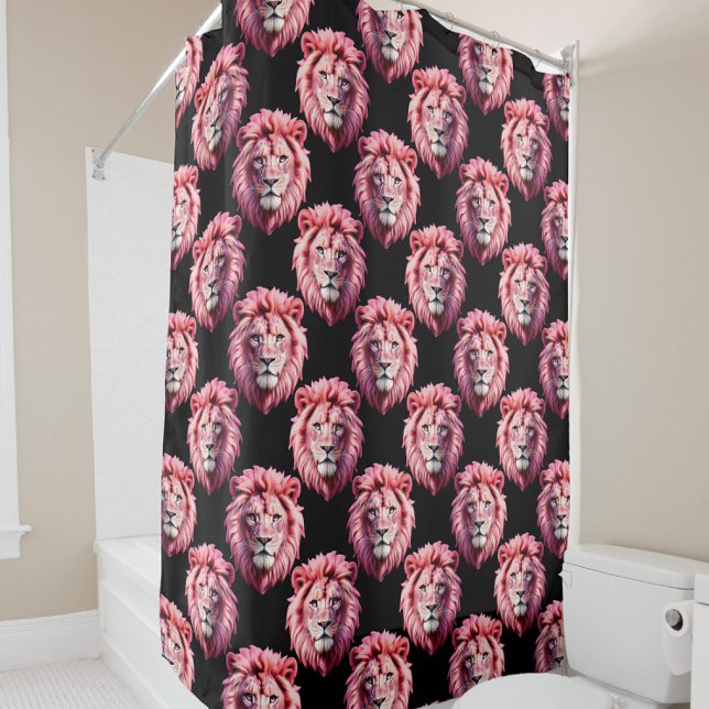 Cortina Para Box Pink Lion Head Animal Pattern Design - Black  (Criador carregado)