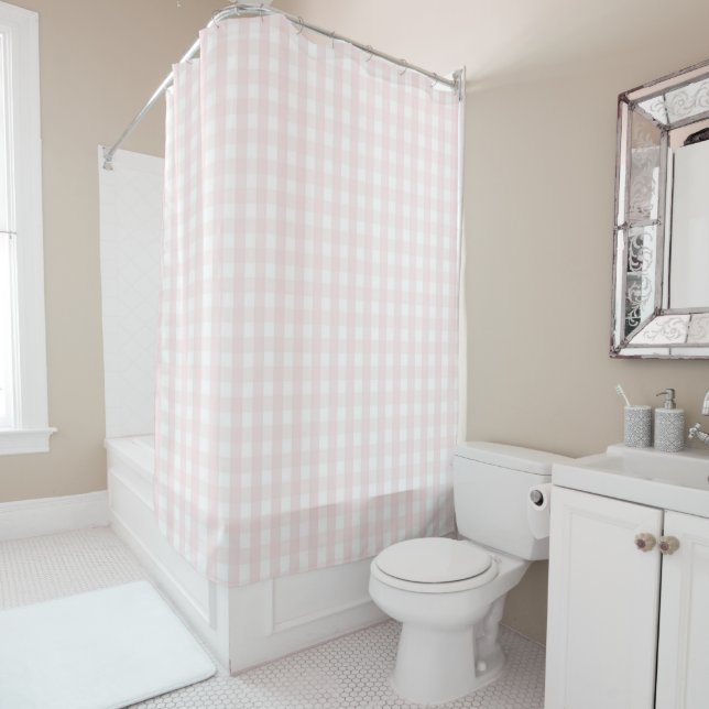 Cortina Para Box Pink Pastel Gingham Pattern Modern Farmhouse (In Situ)