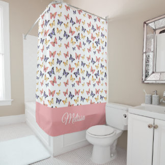 Cortina Para Box Pink Purple Butterflies Monogram Name