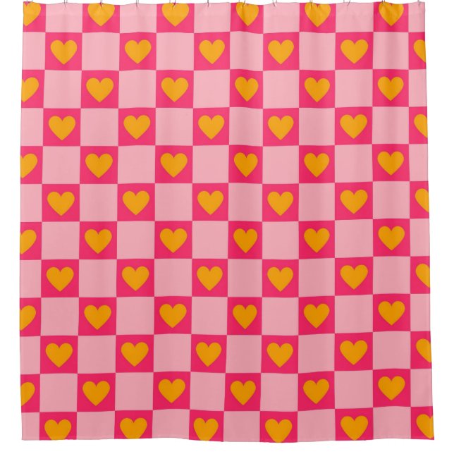 Cortina Para Box Pink Red Yellow Heart Love Checkered Y2K Padrão (Frente)