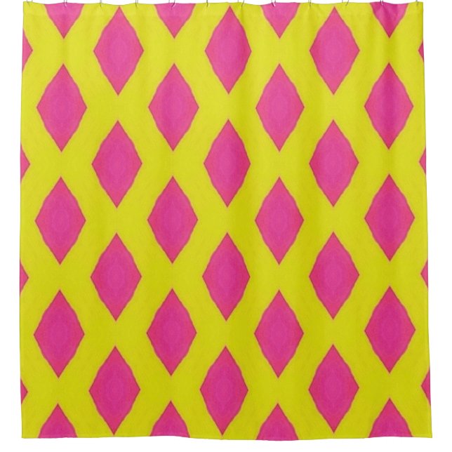Cortina Para Box Pink & Yellow Diamond Pattern Shower Curtain (Frente)