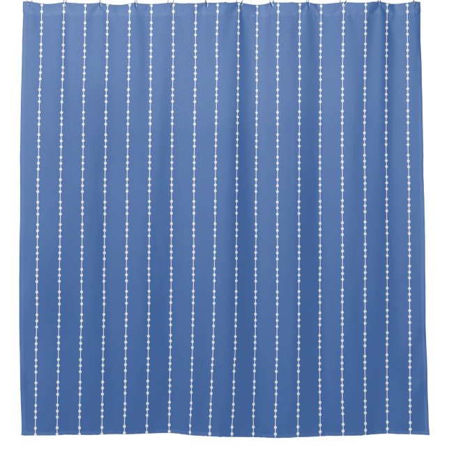 Cortina Para Box Pinstripe de ponto azul e branco (Frente)