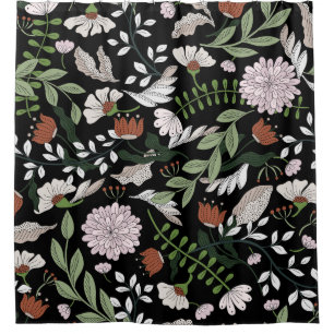 Cortina Para Box Pintadas Mãos Antigas Flores De Engrenagem