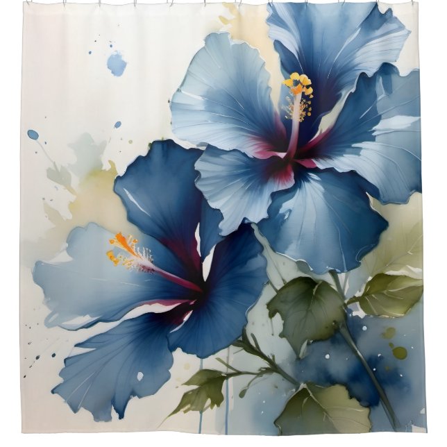 Cortina Para Box Pintura a cores bonito azul de hibisco  (Frente)