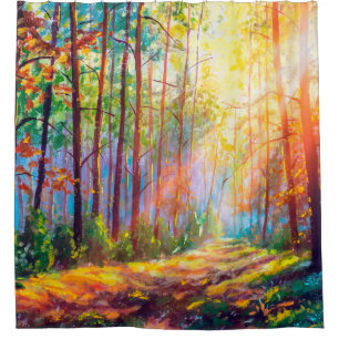 Cortina Para Box pintura a óleo de floresta maravilhosa no outono,