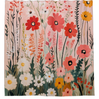 Cortina Para Box Pintura de campo de flores silvestres coloridas