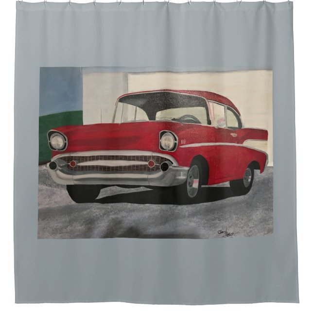 Cortina Para Box Pintura de carro vermelho estilo antigo, cortinas  (Frente)