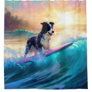 Cortina Para Box Pintura de Navegação na Praia de Border Collie