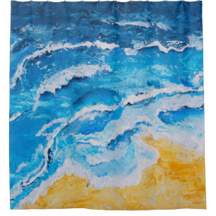 Cortina Para Box Pintura de praia e mar acrílicos em desenho do sta