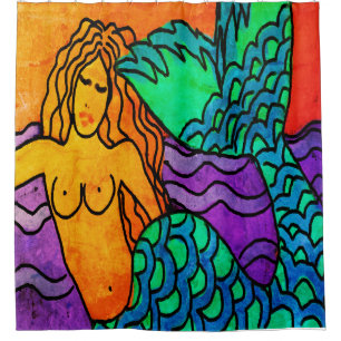 Cortina Para Box Pintura de sereia Abstrato