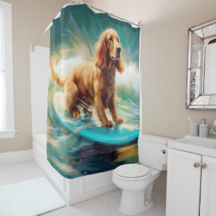 Cortina Para Box Pintura de surf em praia em Cocker Spaniel
