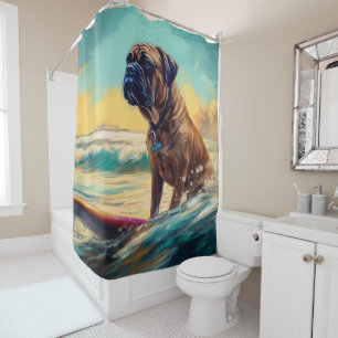 Cortina Para Box Pintura de Surf na Praia do Bullmastiff