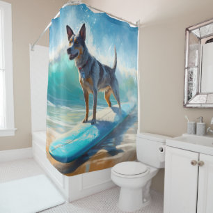 Cortina Para Box Pintura de Surfe em Praia Blue Heeler