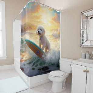 Cortina Para Box Pintura de surfe na praia de Bichon Frise