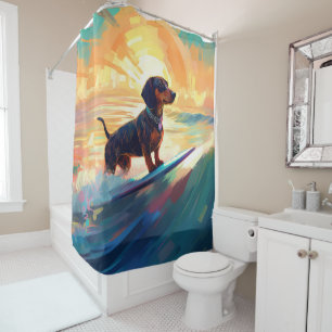 Cortina Para Box Pintura de surfe na praia de Dachshund