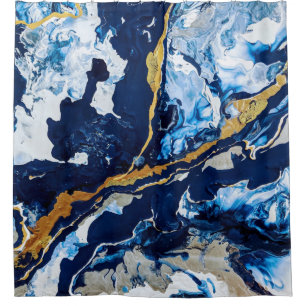 Cortina Para Box Pintura em acrílico Dourado e azul