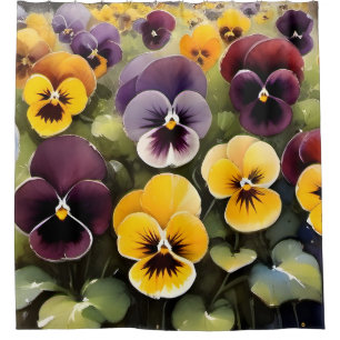 Cortina Para Box Pintura em aquarela de amores-perfeitos amarelos e