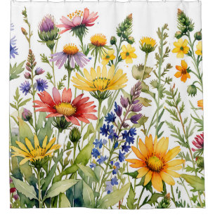 Cortina Para Box Pintura em aquarela de flores silvestres bonitas e
