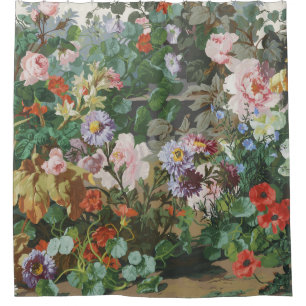 Cortina Para Box Pintura floral de flores coloridas vintage bonitas
