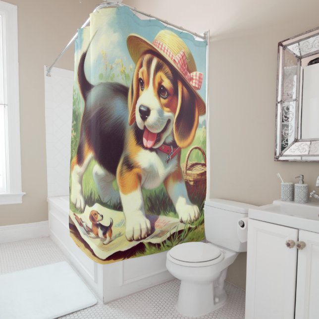 Cortina Para Box Pintura para puppy com beagle (In Situ)