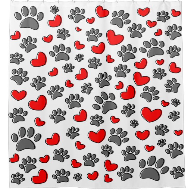 Cortina Para Box Pinturas De Cães E Desenhos De Coração (Frente)