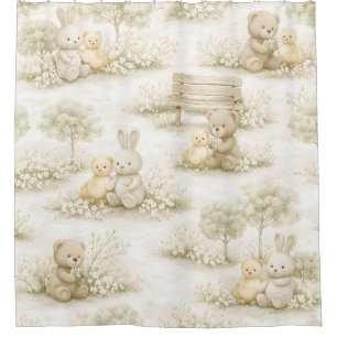 Cortina Para Box Piquenique Floral do Urso do Coelho Neutro Jardim