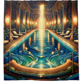 Cortina Para Box "Piscina interior elegante com colunas clássicas"