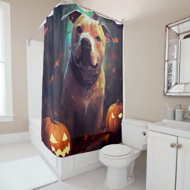 Cortina Para Box Pitbull de Halloween com Abóboras Assustador (In Situ)