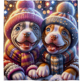 Cortina Para Box "Pitbull Puppies" Primeira queda de neve - Arte de