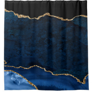Cortina Para Box PixDezines Navy Blue H2 Agate Faux Gold Veins